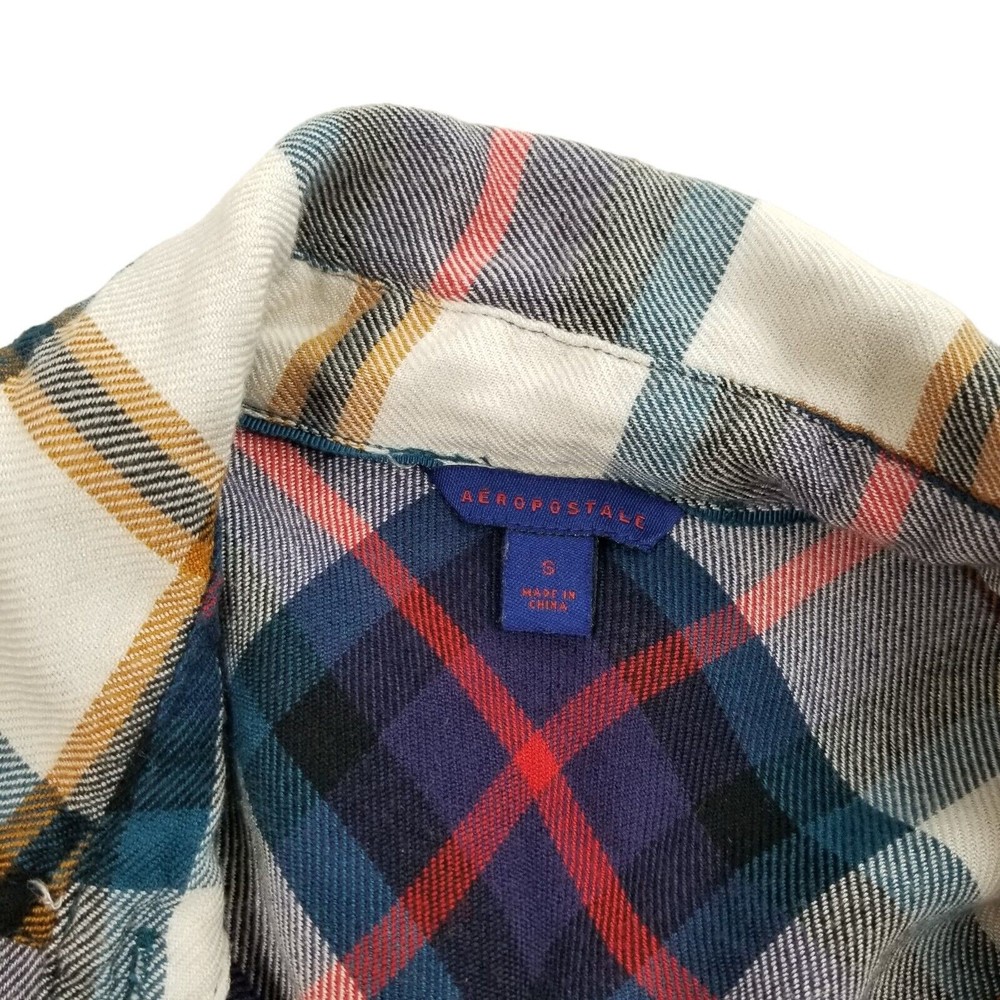 Aeropostale Button Up Long Sleeve Casual Flannel Shirt Womens S Blue Red Rayon - Picture 4 of 13